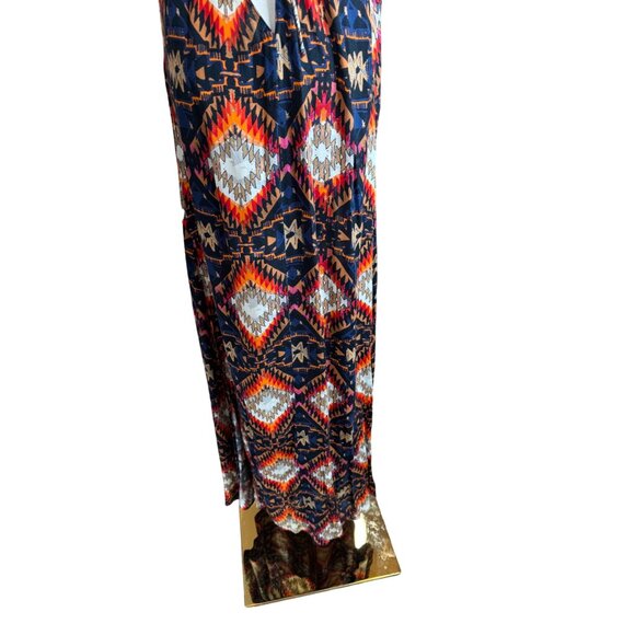 Zara Large Bohemian Beach Maxi Dress Deep V-Neck Aztec Print Tie-Back Sleeveless - Picture 9 of 12